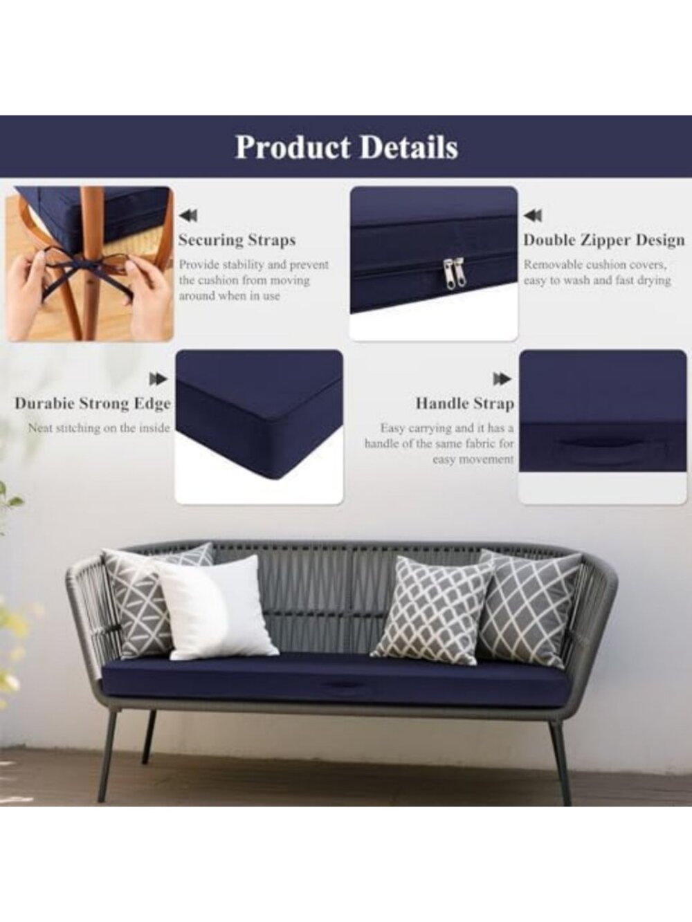 Thick Waterproof Outdoor Bench Cushions 42"x18"x3.2" for Patio & Garden - Picture 6 of 6
